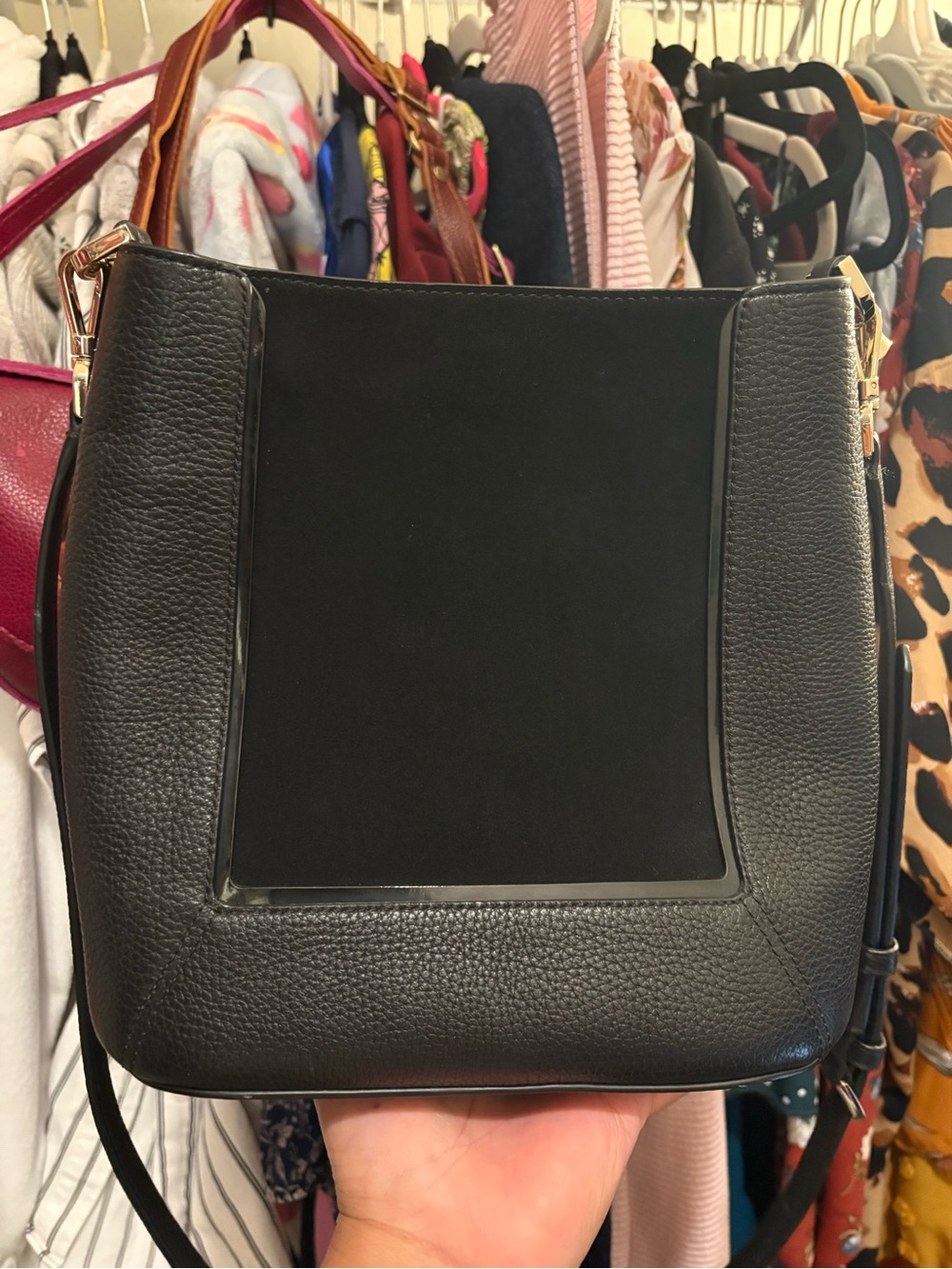 Kate Spade | Lena Bucket Handbag | Black Leather w/Suede - Picture 5 of 17